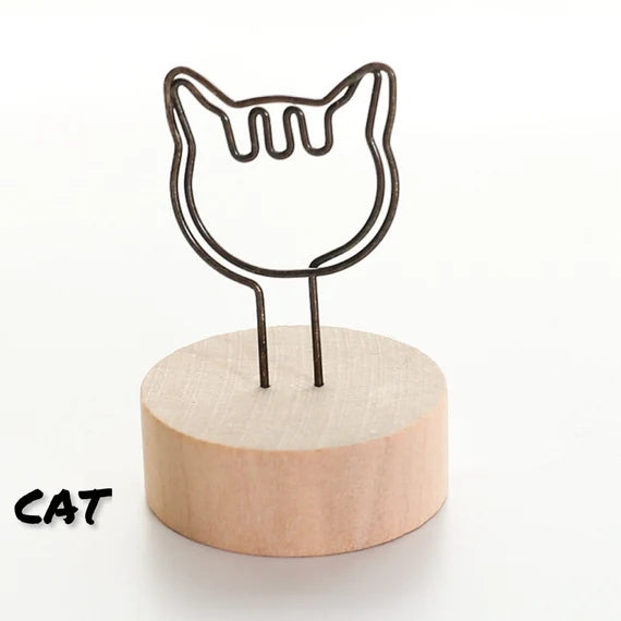 Cute note holder stand, Wood photo holder, Desk reminder stand, Card holder, Memo clip, Metal clip wood stand