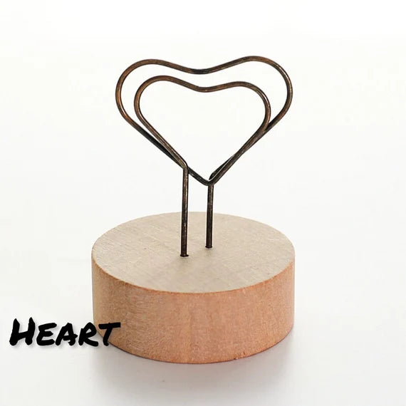 Cute note holder stand, Wood photo holder, Desk reminder stand, Card holder, Memo clip, Metal clip wood stand
