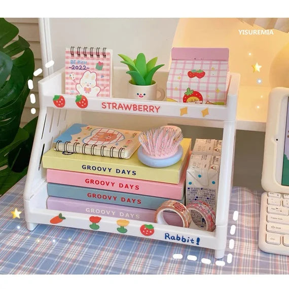 Cute desktop storage rack, 2 tier shelf organizer, White double layer shelf, Makeup organizer