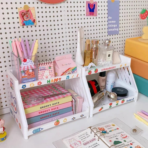 Cute desktop storage rack, 2 tier shelf organizer, White double layer shelf, Makeup organizer