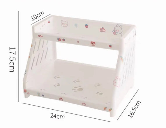 Cute desktop storage rack, 2 tier shelf organizer, White double layer shelf, Makeup organizer