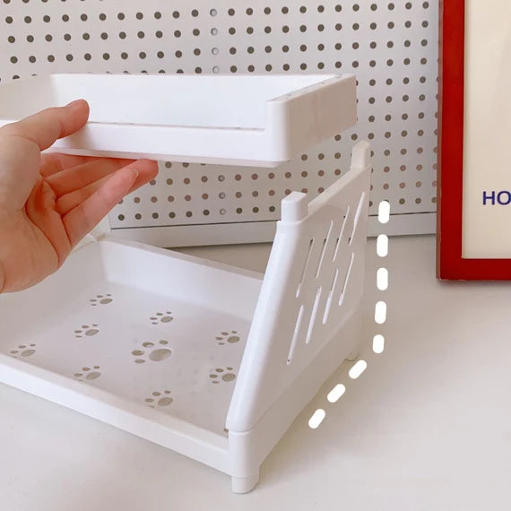Cute desktop storage rack, 2 tier shelf organizer, White double layer shelf, Makeup organizer