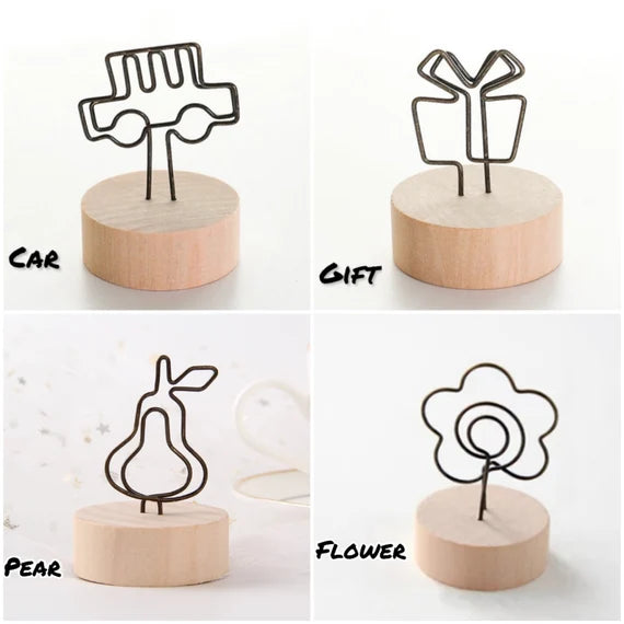 Cute note holder stand, Wood photo holder, Desk reminder stand, Card holder, Memo clip, Metal clip wood stand