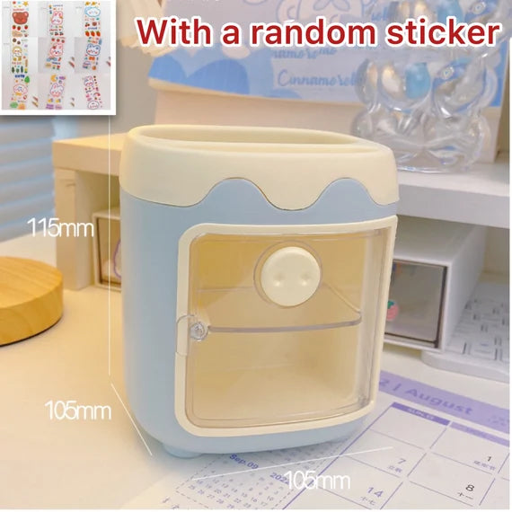 Orange desktop storage box, Open door cabinet, Cute Piglet style container, Pencil holder, Desktop organizer for office, Makeup brush holder