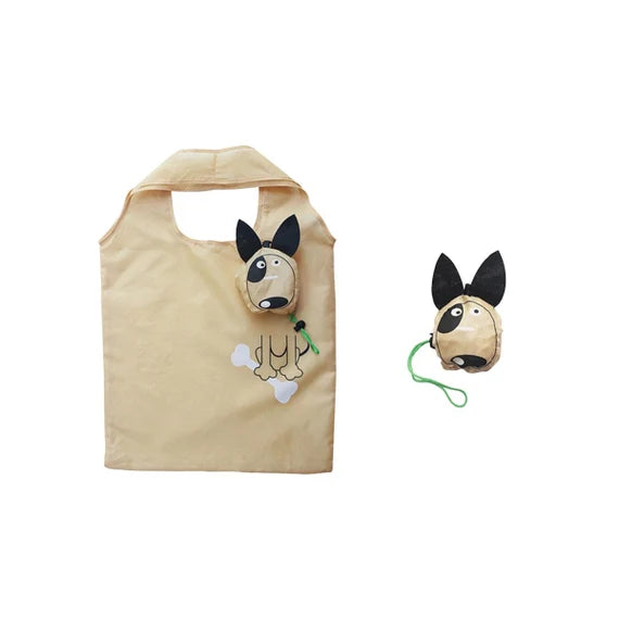 Cute grocery bag with wristlet, Reusable shopping bag, Foldable tote bag, Beige shoulder bag