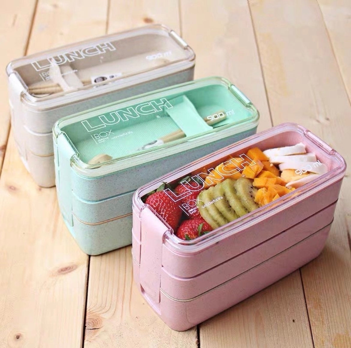 Microwave safe bento box with tableware, 3 stackable lunch box, Japanese style bento box