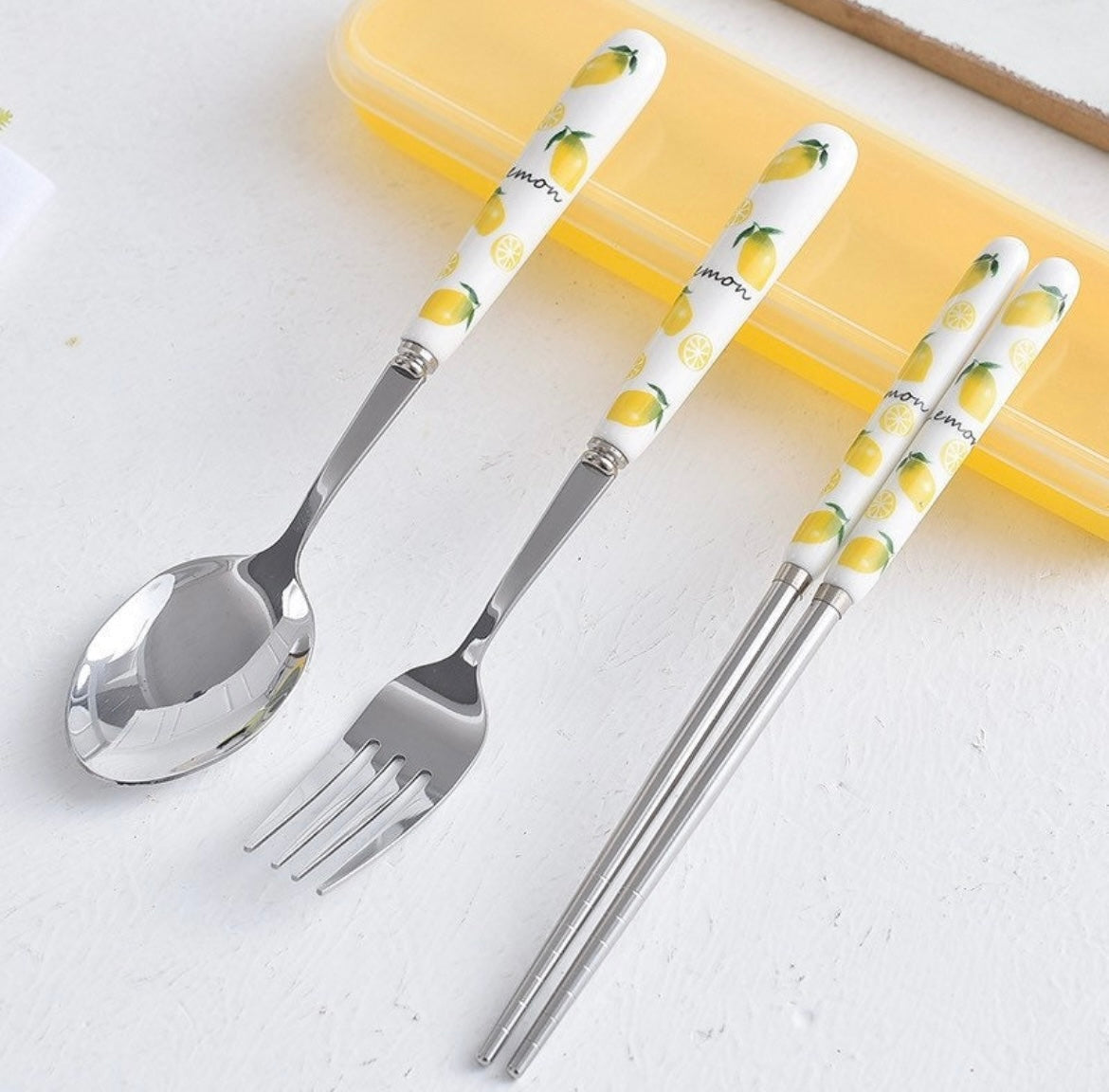 3 pcs silverware set with box, Cute stainless cutlery set, Portable travel set tableware