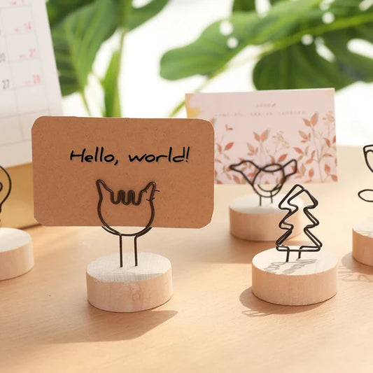 Cute note holder stand, Wood photo holder, Desk reminder stand, Card holder, Memo clip, Metal clip wood stand