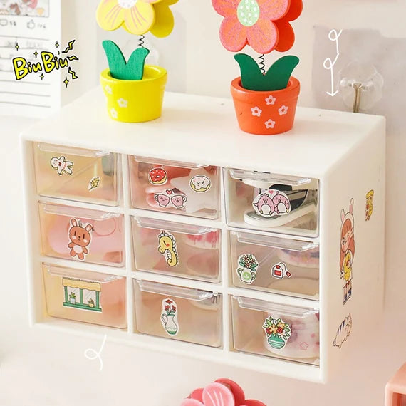 Cute 9 drawer cabinet, Desktop storage cabinet, White storage box, Jewelry organizer, Clear cabinet