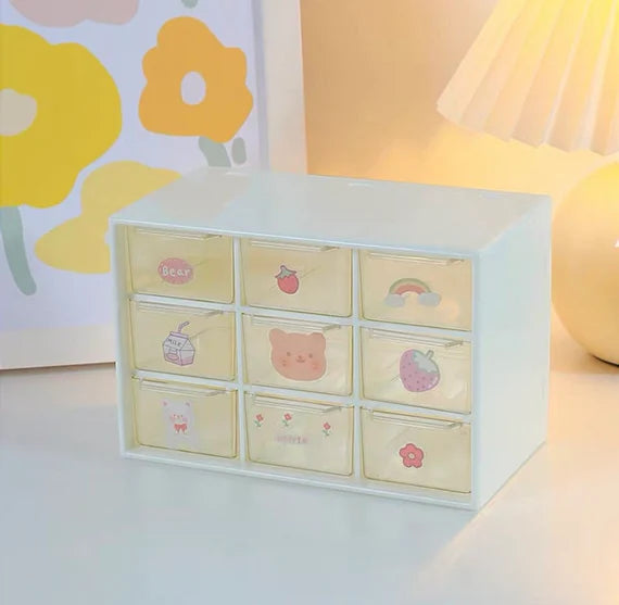 Cute 9 drawer cabinet, Desktop storage cabinet, White storage box, Jewelry organizer, Clear cabinet