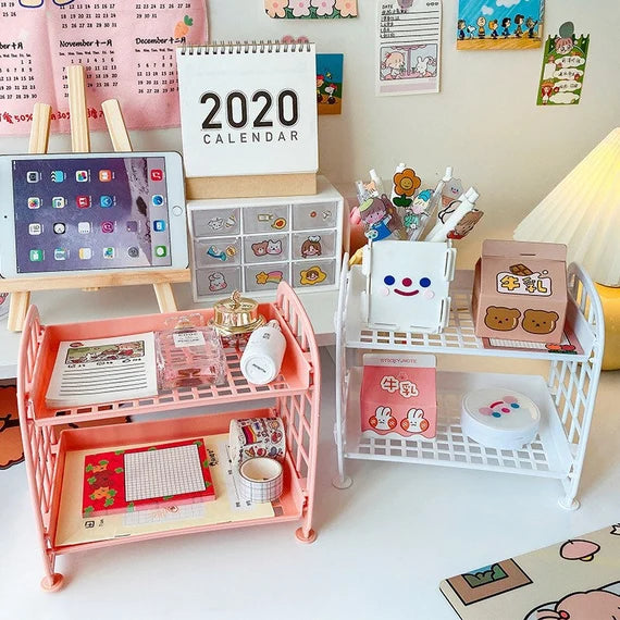 Cute desktop storage rack, 2 tier desktop shelf, Organizer for office, Home organization, Makeup organizer, Double layer bathroom shelves