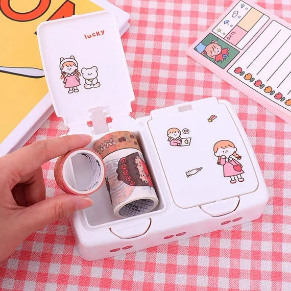 Pop-up desktop storage box, White push-button container, Cute desktop organizer, Plastic portable box for travel, Click open storage holder