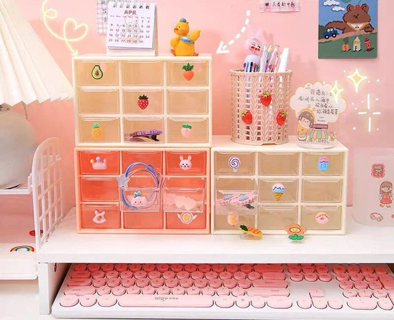 Cute 9 drawer cabinet, Desktop storage cabinet, White storage box, Jewelry organizer, Clear cabinet