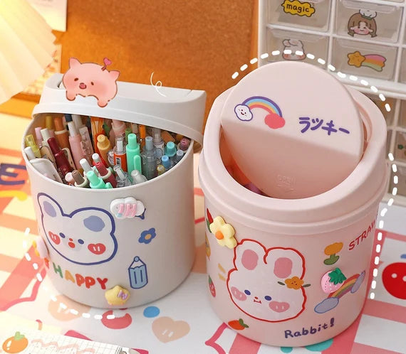 Mini Trash can with bags, Cute Desktop Garbage bin with swing lid, Small Wastebasket, Desk waste bin, Dustbin, Multipurpose organizer