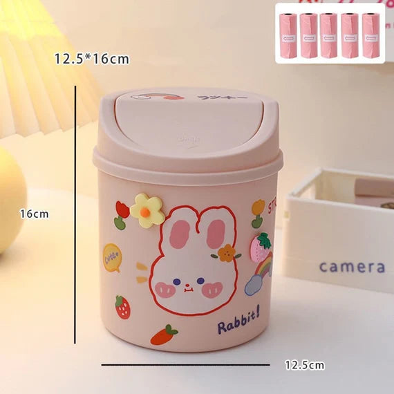 Mini Trash can with bags, Cute Desktop Garbage bin with swing lid, Small Wastebasket, Desk waste bin, Dustbin, Multipurpose organizer