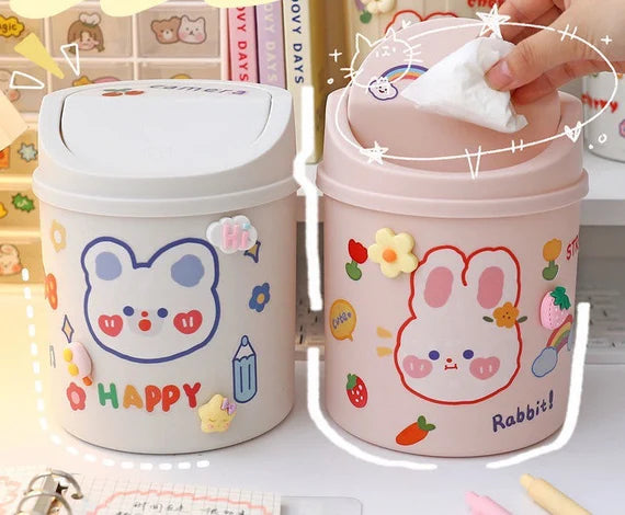 Mini Trash can with bags, Cute Desktop Garbage bin with swing lid, Small Wastebasket, Desk waste bin, Dustbin, Multipurpose organizer