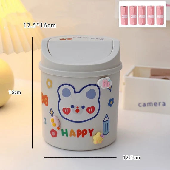 Mini Trash can with bags, Cute Desktop Garbage bin with swing lid, Small Wastebasket, Desk waste bin, Dustbin, Multipurpose organizer