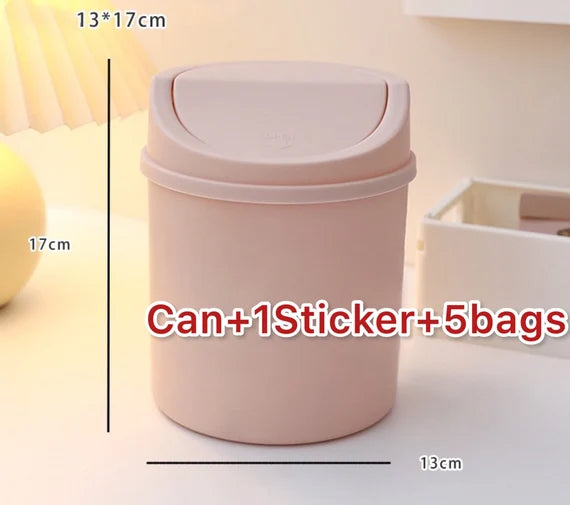 Mini Trash can with bags, Cute Desktop Garbage bin with swing lid, Small Wastebasket, Desk waste bin, Dustbin, Multipurpose organizer