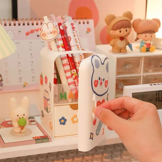 Cute desktop storage box, Mini cabinet, Small refrigerator model container, Make up brush and pen holder, Multi sections organizer