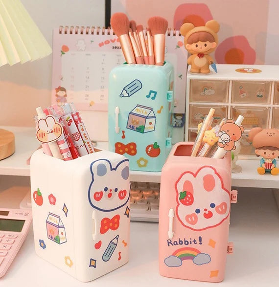 Cute desktop storage box, Mini cabinet, Small refrigerator model container, Make up brush and pen holder, Multi sections organizer