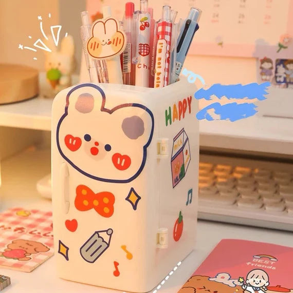 Cute desktop storage box, Mini cabinet, Small refrigerator model container, Make up brush and pen holder, Multi sections organizer