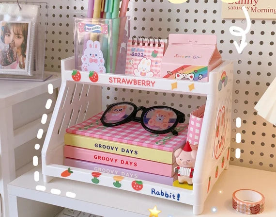 Cute desktop storage rack, 2 tier shelf organizer, White double layer shelf, Makeup organizer