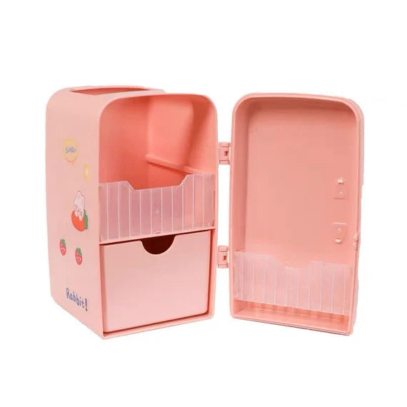 Cute desktop storage box, Mini cabinet, Small refrigerator model container, Make up brush and pen holder, Multi sections organizer