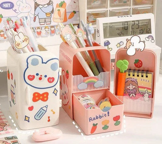 Cute desktop storage box, Mini cabinet, Small refrigerator model container, Make up brush and pen holder, Multi sections organizer