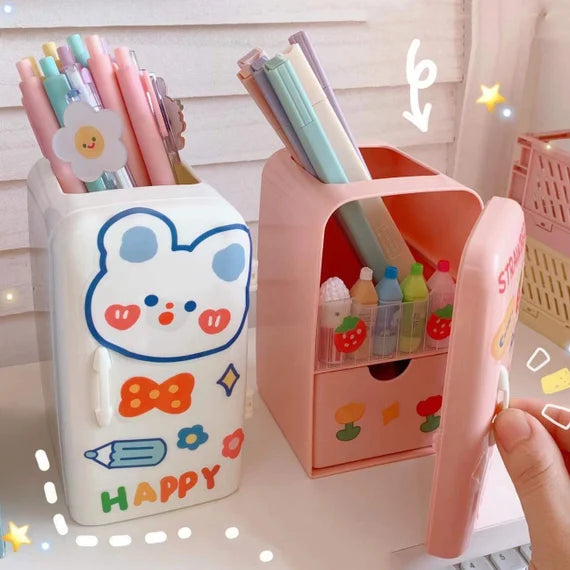 Cute desktop storage box, Mini cabinet, Small refrigerator model container, Make up brush and pen holder, Multi sections organizer