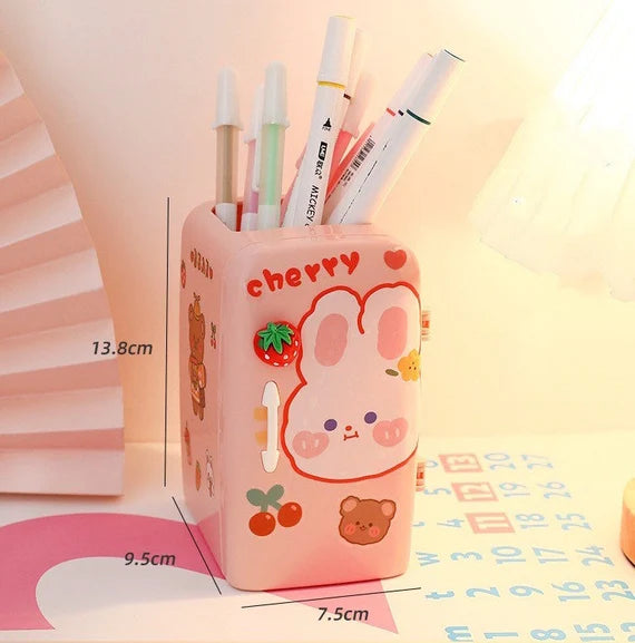 Cute desktop storage box, Mini cabinet, Small refrigerator model container, Make up brush and pen holder, Multi sections organizer