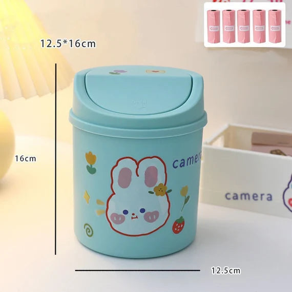 Mini Trash can with bags, Cute Desktop Garbage bin with swing lid, Small Wastebasket, Desk waste bin, Dustbin, Multipurpose organizer