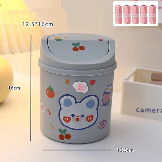 Mini Trash can with bags, Cute Desktop Garbage bin with swing lid, Small Wastebasket, Desk waste bin, Dustbin, Multipurpose organizer