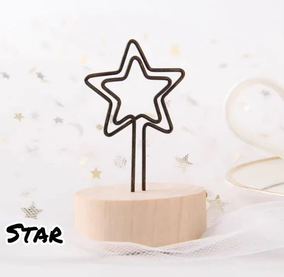 Cute note holder stand, Wood photo holder, Desk reminder stand, Card holder, Memo clip, Metal clip wood stand