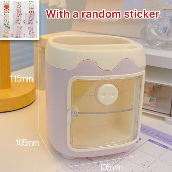 Orange desktop storage box, Open door cabinet, Cute Piglet style container, Pencil holder, Desktop organizer for office, Makeup brush holder