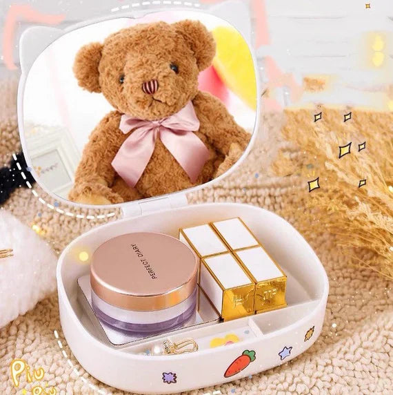 Desktop storage box with mirror, Folding vanity mirror, Cute makeup mirror, Desk storage container with mirror