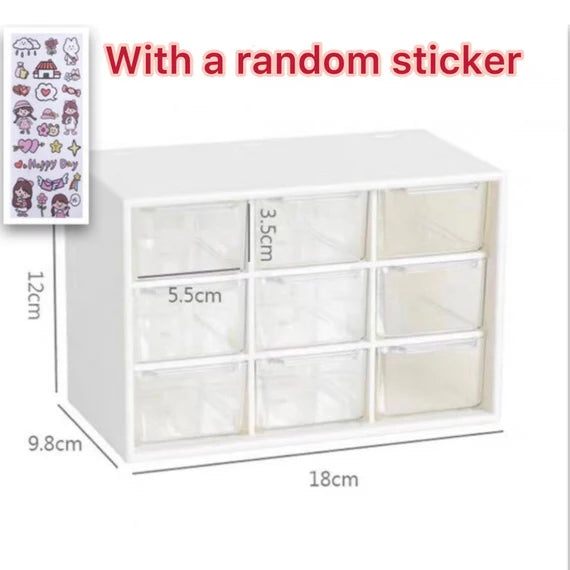 Cute 9 drawer cabinet, Desktop storage cabinet, White storage box, Jewelry organizer, Clear cabinet