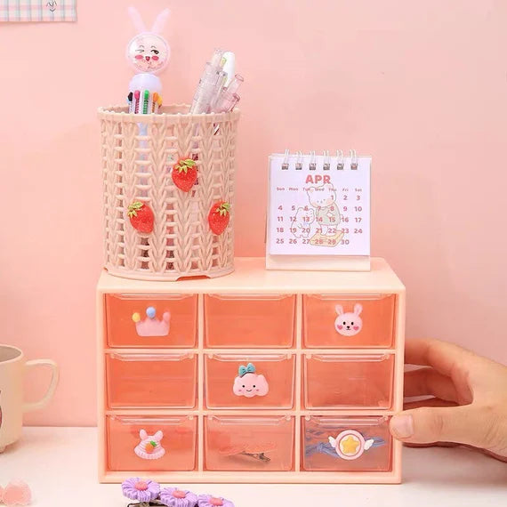 Cute 9 drawer cabinet, Desktop storage cabinet, White storage box, Jewelry organizer, Clear cabinet