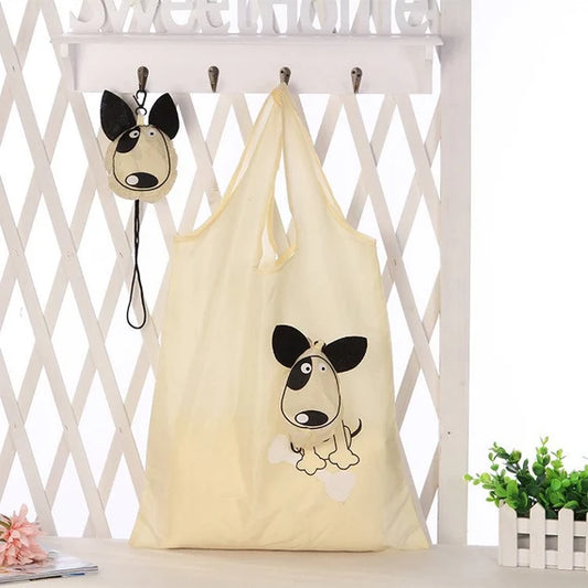 Cute grocery bag with wristlet, Reusable shopping bag, Foldable tote bag, Beige shoulder bag