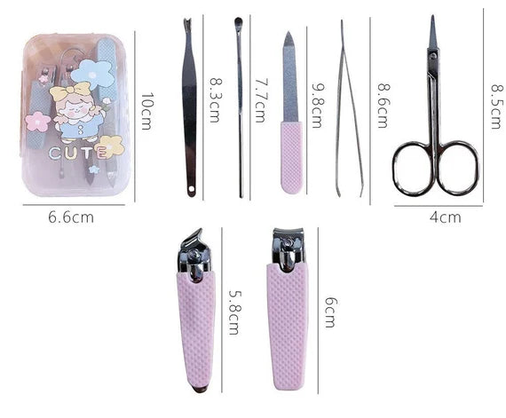 7 PCS Travel manicure kit, Cute nail clippers set, Mini beauty tools kit, Portable nail tool kit with box