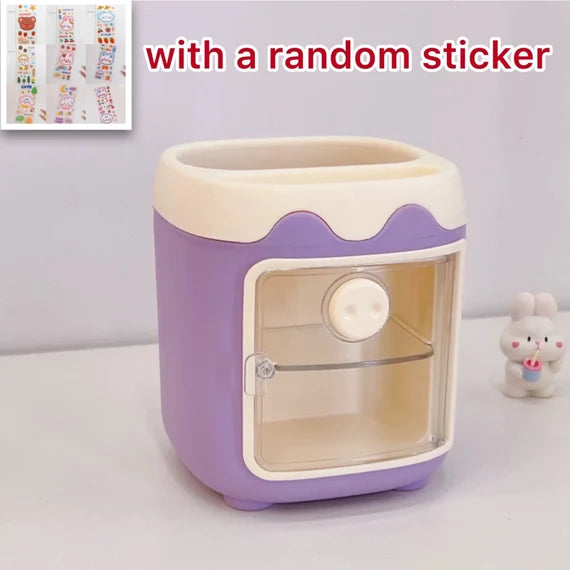 Orange desktop storage box, Open door cabinet, Cute Piglet style container, Pencil holder, Desktop organizer for office, Makeup brush holder