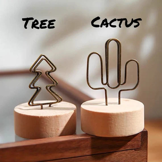 Cute note holder stand, Wood photo holder, Desk reminder stand, Card holder, Memo clip, Metal clip wood stand