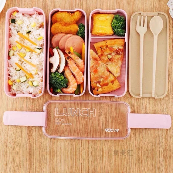 Microwave safe bento box with tableware, 3 stackable lunch box, Japanese style bento box