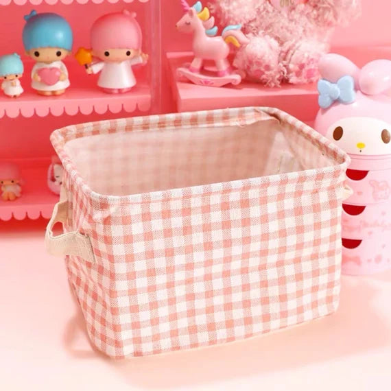 Cotton storage basket, Foldable storage bin, Cute pink organizer, Bedside organizing, Desktop organizer, Portable storage box for travel