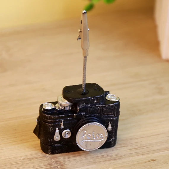 Vintage style photo holder stand, Retro camera note holder, Antique mini gramophone with memo clip, Desktop reminder stand, Card holder