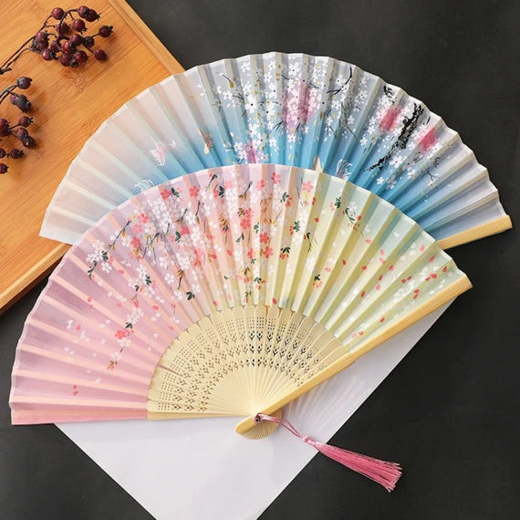 Traditional Asian style folding fan, Japanese Sakura hand fan, Chinese printed flower fan, Artistical bamboo fan, Vintage handheld fan