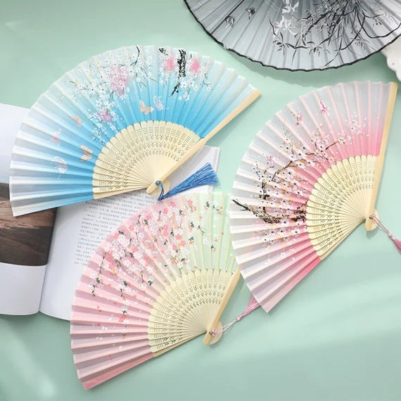 Traditional Asian style folding fan, Japanese Sakura hand fan, Chinese printed flower fan, Artistical bamboo fan, Vintage handheld fan