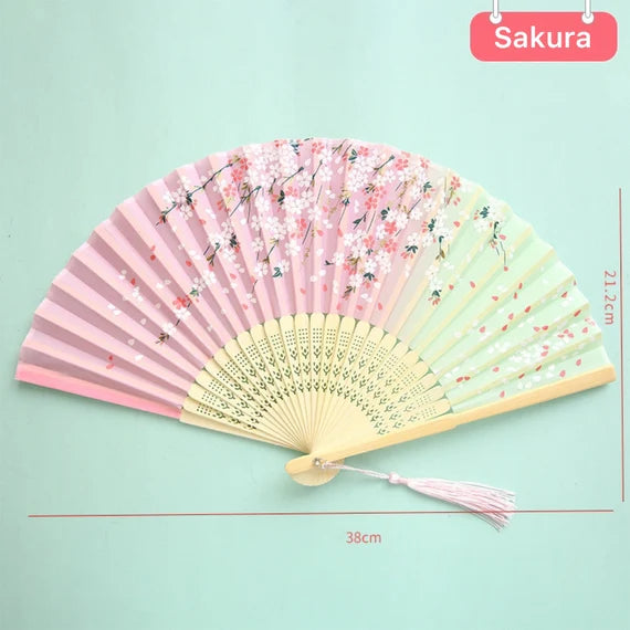 Traditional Asian style folding fan, Japanese Sakura hand fan, Chinese printed flower fan, Artistical bamboo fan, Vintage handheld fan