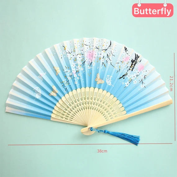 Traditional Asian style folding fan, Japanese Sakura hand fan, Chinese printed flower fan, Artistical bamboo fan, Vintage handheld fan